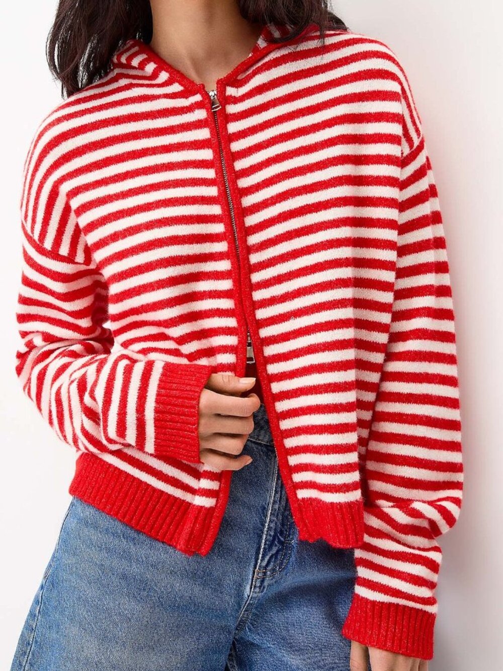 Things Between Striped zippered hooded cardigan